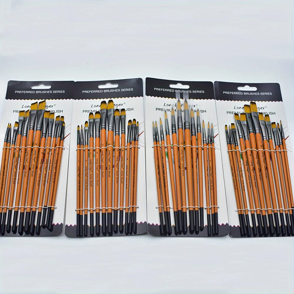 12/48pcs Professional Artist Paint Brush Set Include Round Filbert Flat Angle Fine Detail Brushes Premium Nylon Brush for Paint - Sun Studio