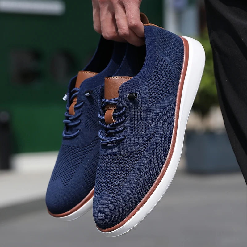Men's Fashionable Knitted Lace Up Shoes Breathable Mesh Stable and Soft Sole Trendy Luxurious Running Flat Shoes Tenis Masculino - Sun Studio