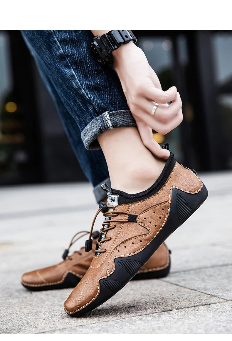 Leather Casual Sneakers for Men Driving Shoes 2024 New Fashion In Waterproof Men Doug Luxury Dress Loafers Shoes Footwear ﻿ - Sun Studio
