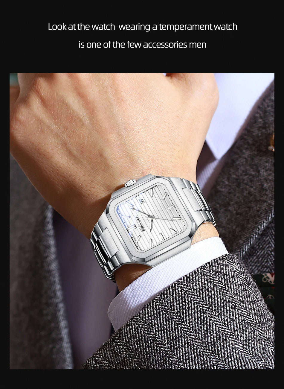 2025 New Man Watches Luxury Fashion Square Men's Quartz Watch Calendar Luminous Waterproof Stainless Steel High Quality Clock - Sun Studio
