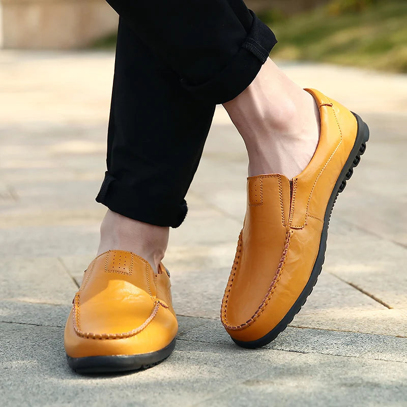 Genuine Leather Men Casual Shoes Luxury Brand 2025 Mens Loafers Moccasins Breathable Slip on Black Driving Shoes Plus Size 37-47 - Sun Studio