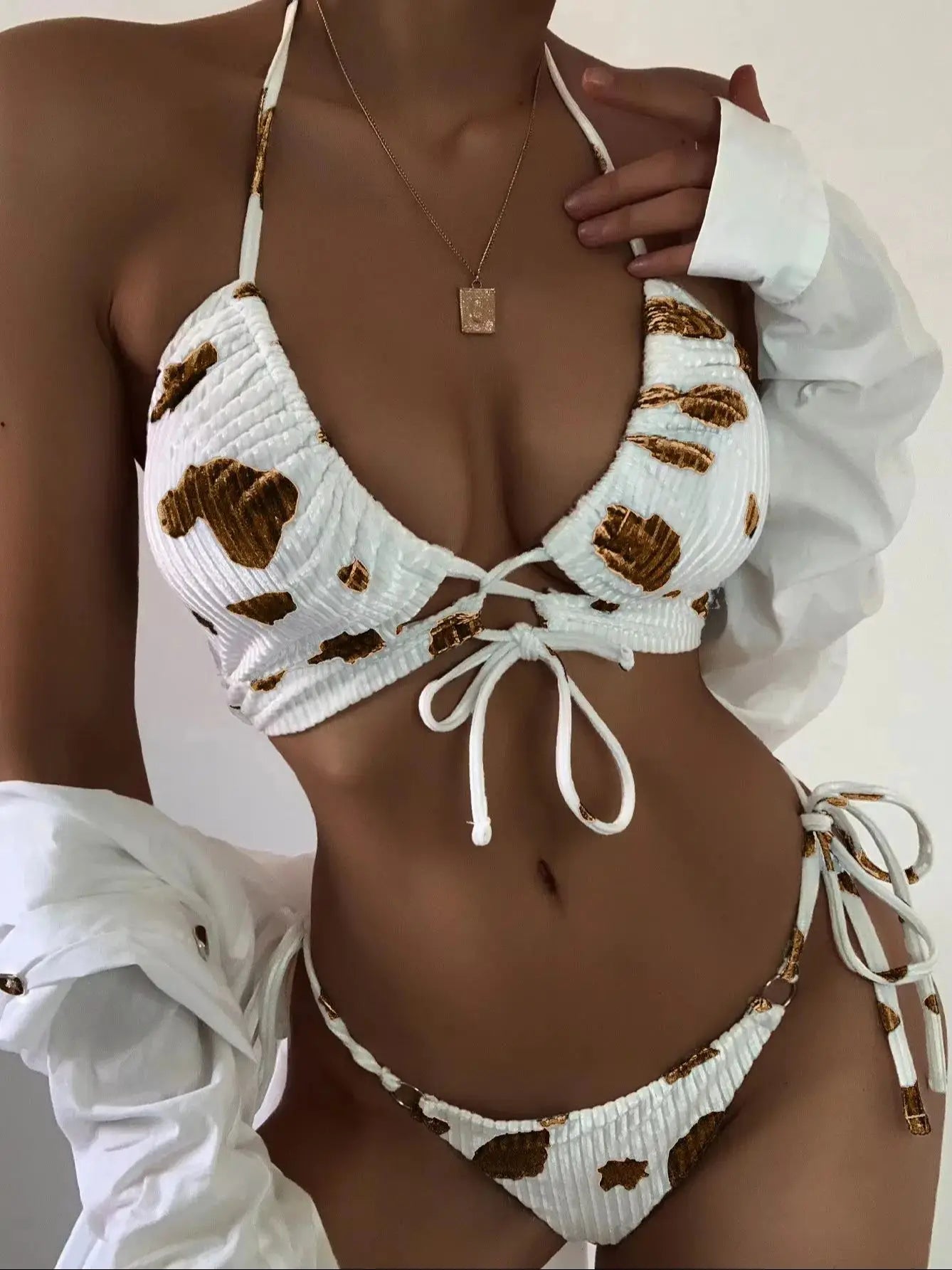 Vigorashely Sexy Halter Bikini Set 2026 Cow print Swimsuit Women Push Up Swimwear Summer BeachWear Brazilian Tied Bathing Suit - Sun Studio