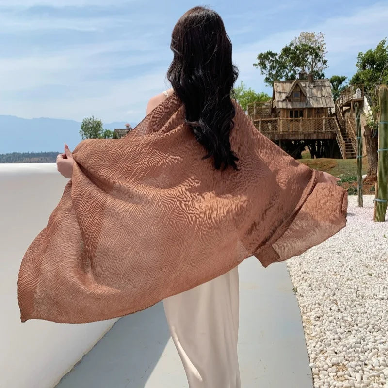 NEW 9Pure Colors Wrinkles 70x170cm Travel Beach Scarve Bikini Shawl Sarong Wrap Scarf Women Brazilian Swimsuit Bathing Cover-ups - Sun Studio