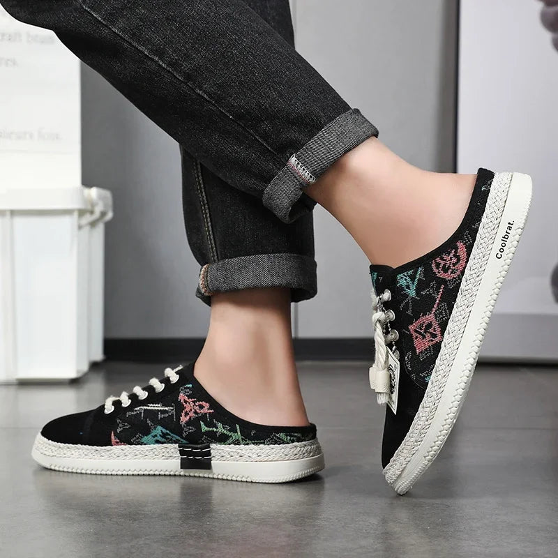 Summer New Canvas Men's Casual Shoes Men Half Slippers Breathable Walking Sneakers Comfortable Non-slip Male Flats Lazy Shoes - Sun Studio