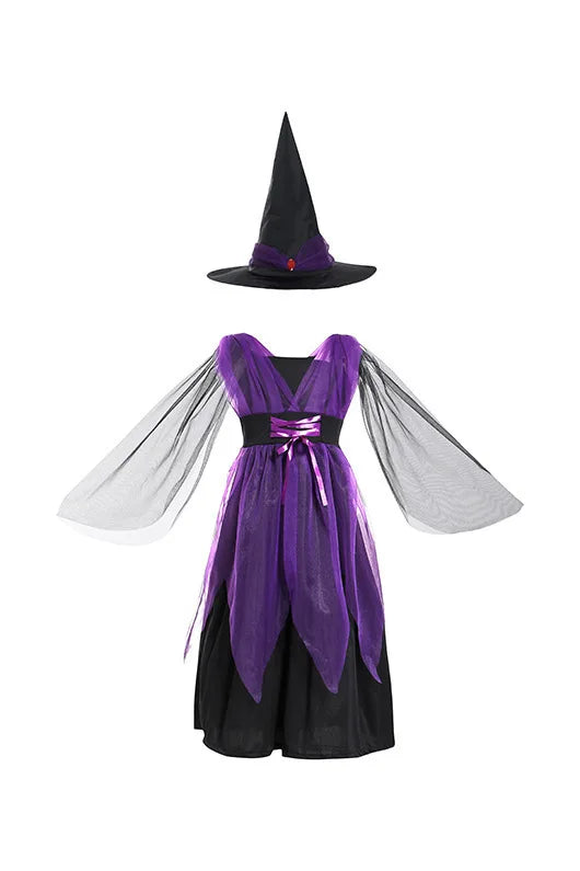 2-15Y Girls Halloween Witch Costume Children Cosplay Vampire Bat Dresses Carnival Party Clothes Children's Halloween Gifts - Sun Studio
