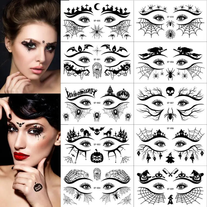 10pcs/set Halloween Horror Pumpkin Spider Face Temporary Tattoo Sticker Fake Tattoos Stickers Waterproof For Party Gift - Sun Studio