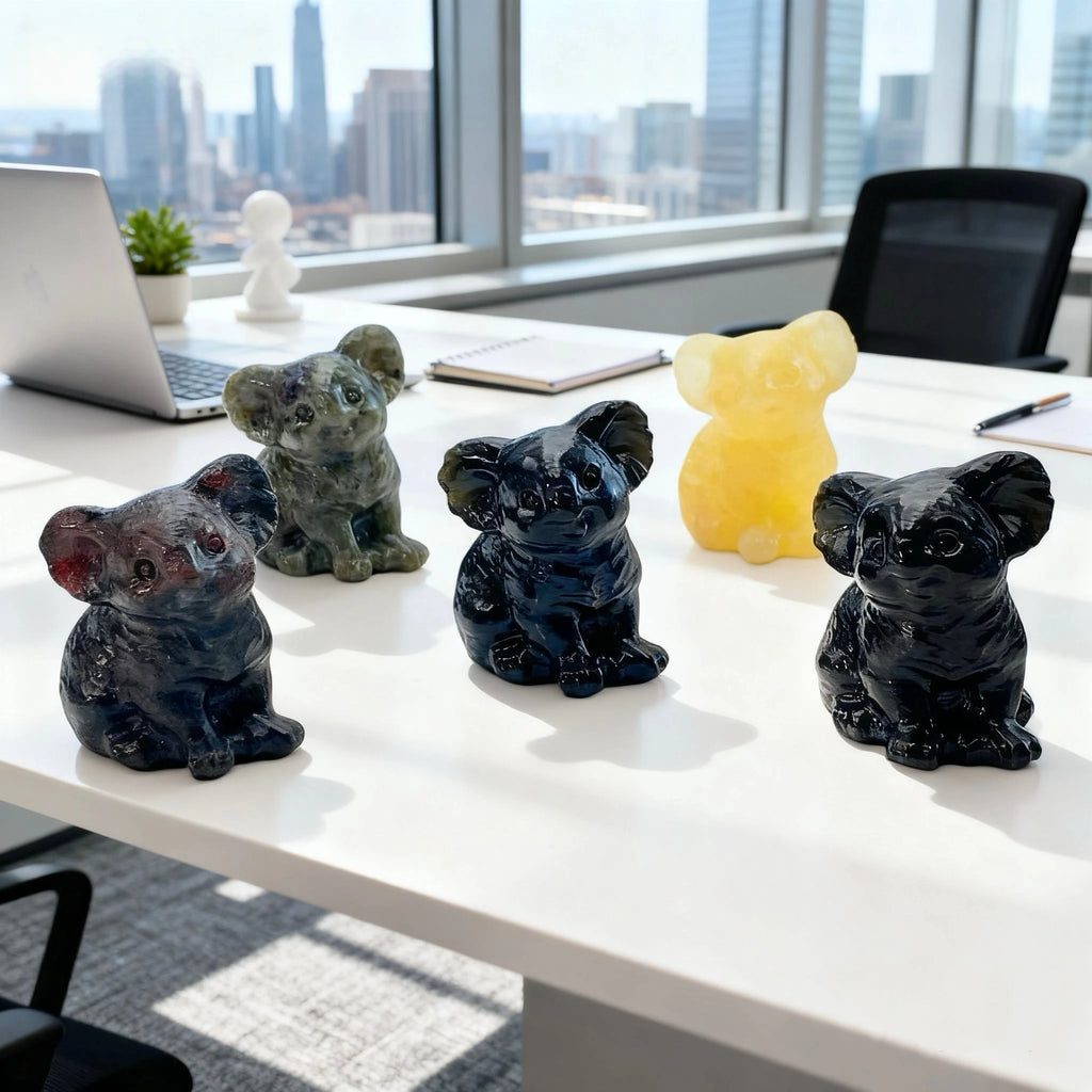 1PC Koala Carving Yooperlite Obsidian Firework Garnet Yellow Calcite - Home Decor Ideal for Graduation Gift Festival Decoration - Sun Studio