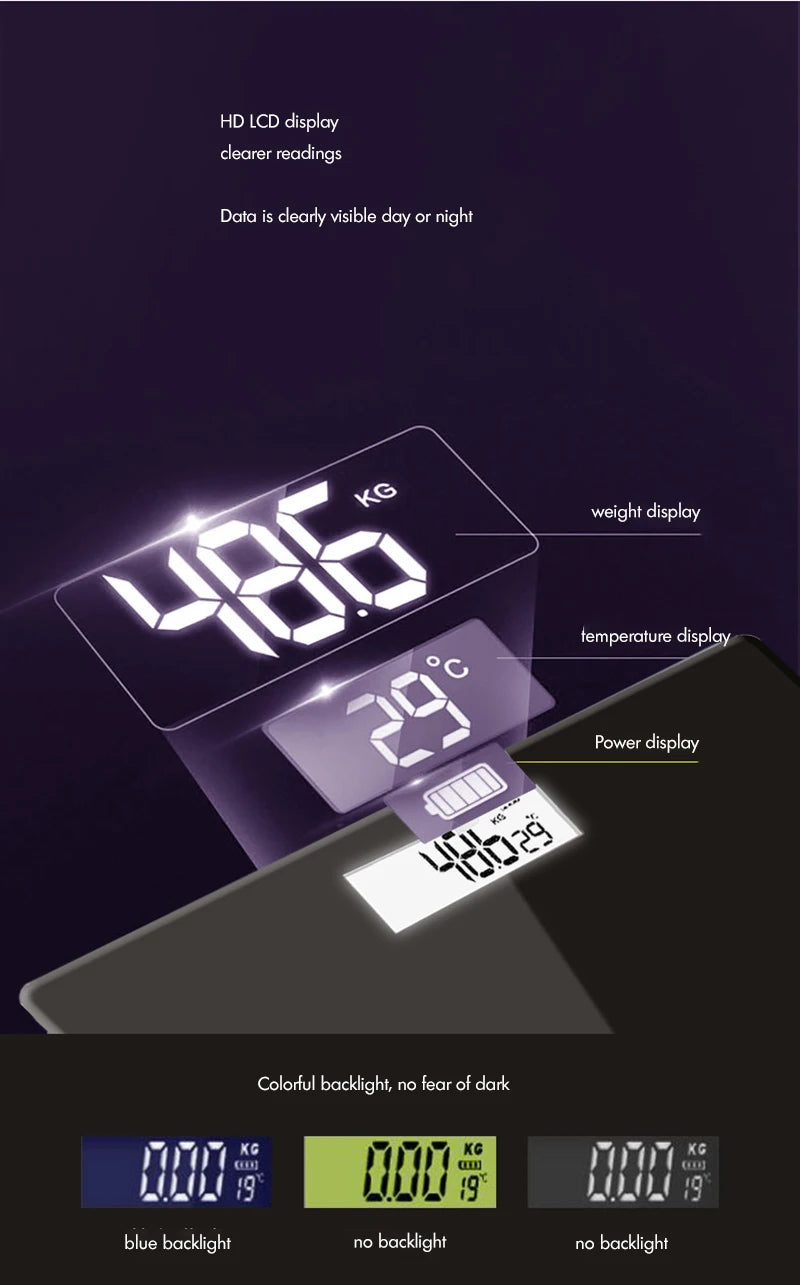 Scale for Body Weight , Digital Bathroom Scale with Step-On Technology, 3 Backlit Display, 180kg Weight Scale, ميزان وزن - Sun Studio