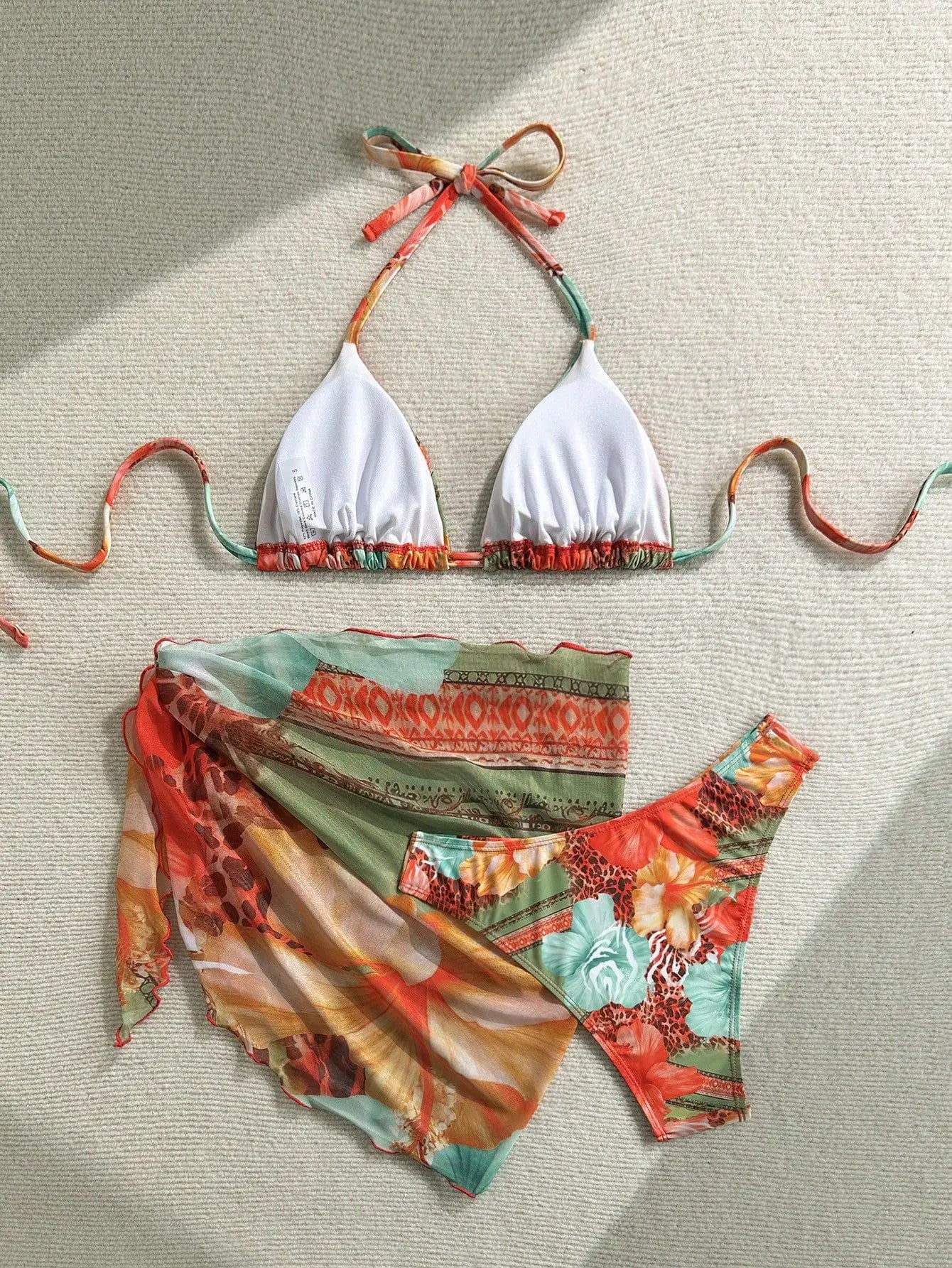 Sexy Skirt 3 Piece Bikinis Sets 2026 Women Orange Floral Tiger Print Push Up High Waist Swimsuit Bathing Suit Swimwear Biquini - Sun Studio