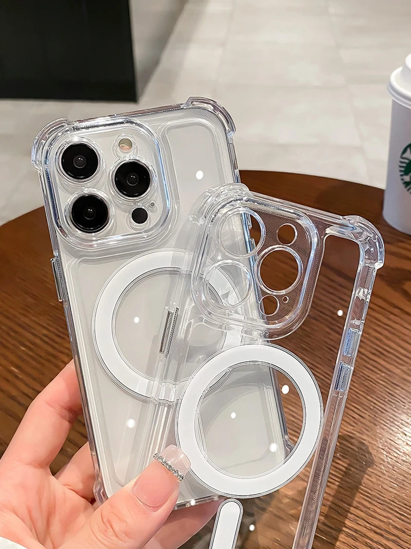 Luxury Wireless Charge For Magsafe Shockproof Phone Case For iPhone 13 14 15 12 Pro Max Plus Transparent Magnetic Bumper Cover - Sun Studio