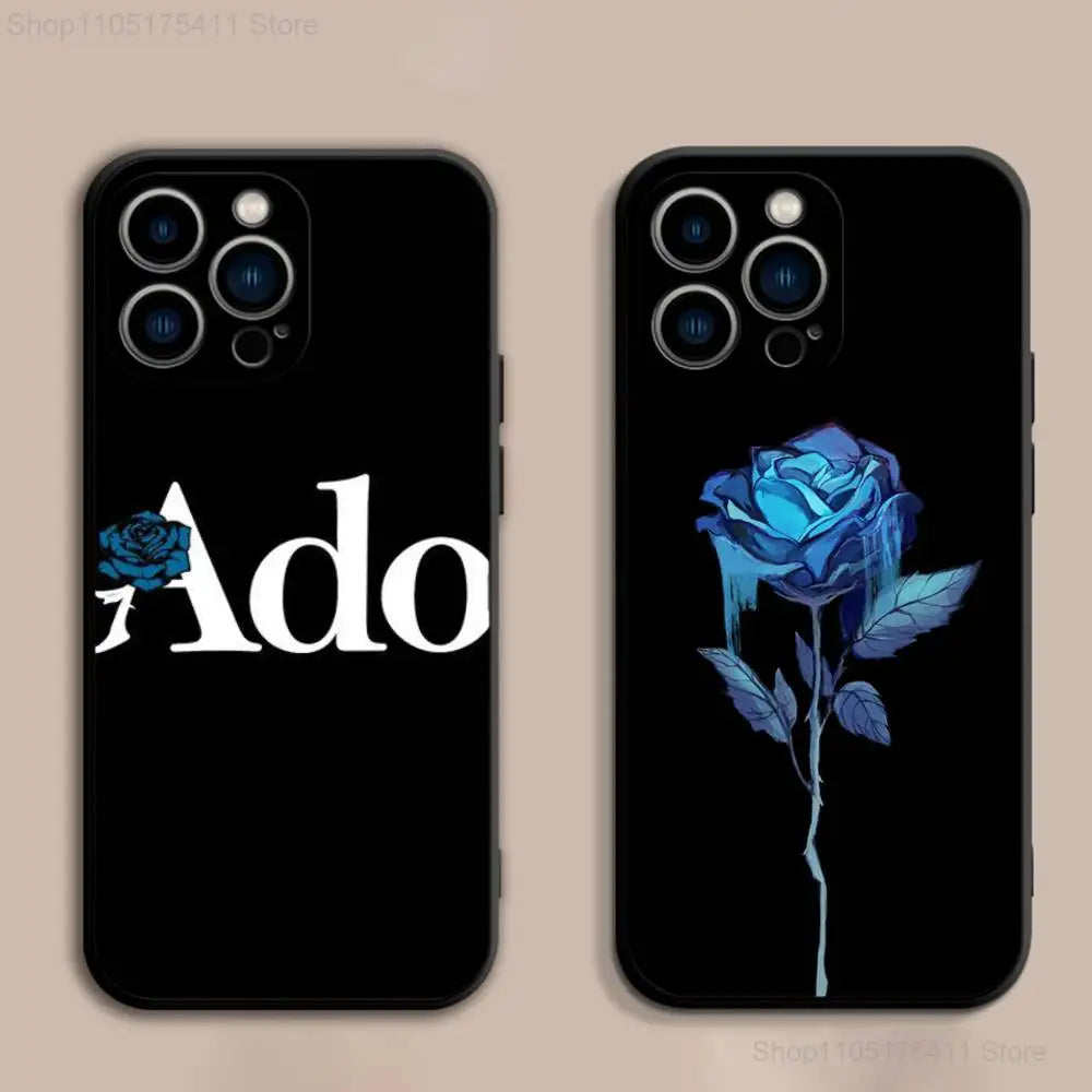 A-Ado Japanese Singer Phone Case For iPhone 17,16,15,14,13,12,Pro,Max,Plus,E,SE4,Air,Mini Black Soft Cover - Sun Studio