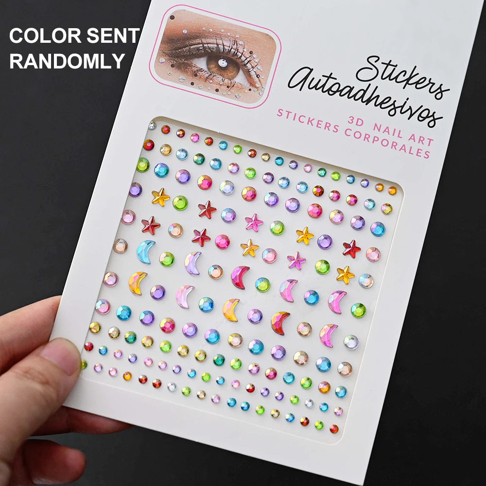 1 Stück Gesicht Diamant-Gem-Sticker, 5D, bunte Strass-Tattoo-Aufkleber, für Festival, Nagel, Körper-Make-up, Bling-Schmuck, DIY Gesichtssticker