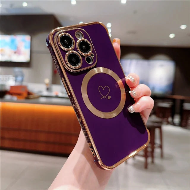 For iPhone 15 Pro Max Luxury Magsafe Magnetic Cute Plating Frame Phone Case For iPhone 11 12 13 14 15 16 Plus 17 Air Back Cover - Sun Studio