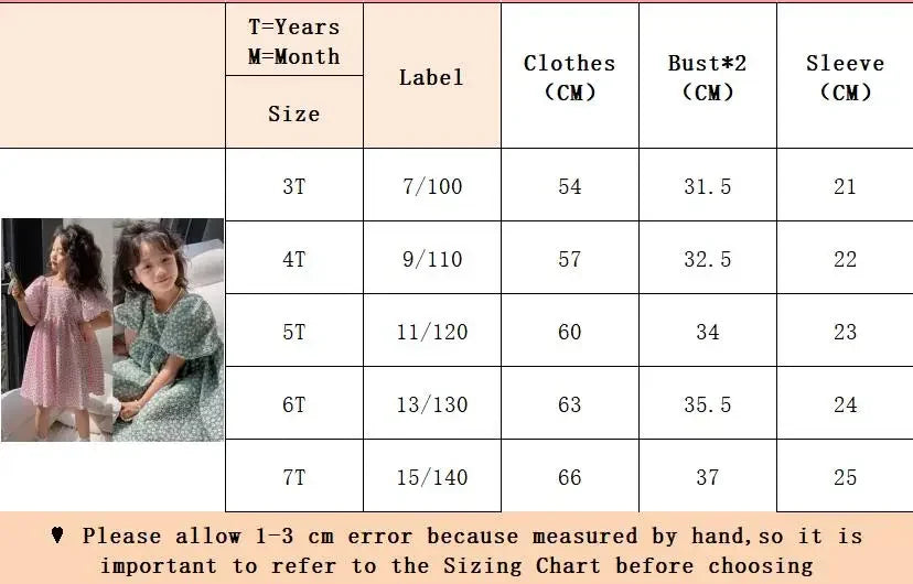 Girls Casual Dresses Floral Print Puffy Sleeves Dress Flower Girl Dresses Square Collar Clothes for Kids 3 To 7 Years - Sun Studio