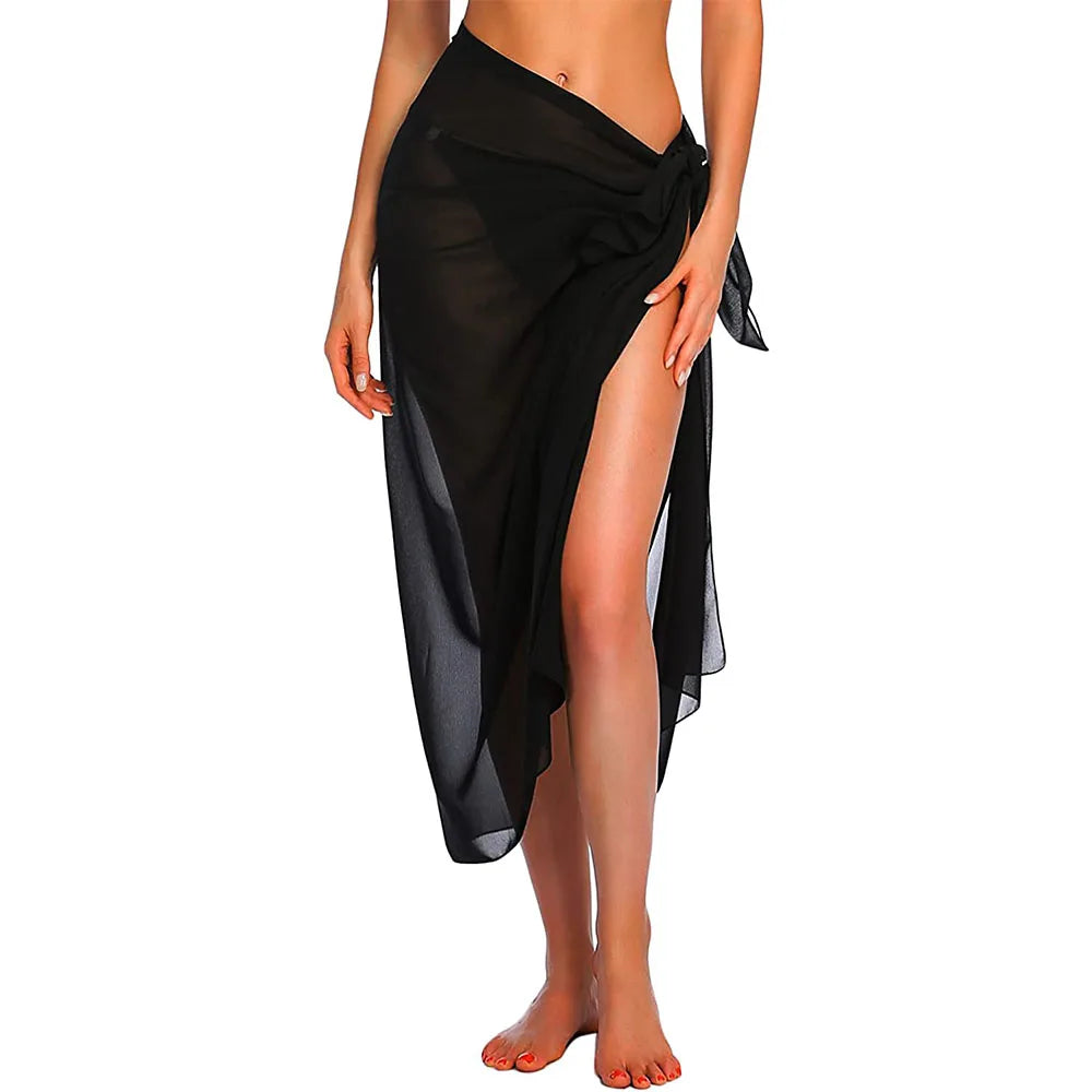 Damen Lange & Kurze Sarong Badeanzug Coverups Sommer Strand Bikini Wickel Transparenter kurzer Rock Schal für Badebekleidung Cover-ups