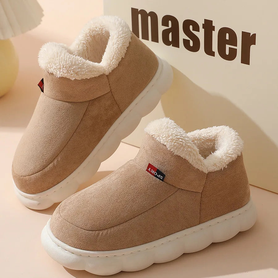 Asgard Herren Plüsch Plattform Hausschuhe Winter Warm Draußen Rutschfest Flauschig Weich Baumwollstiefel Innenmode Gemütlich Furry Flach-Hausschuh