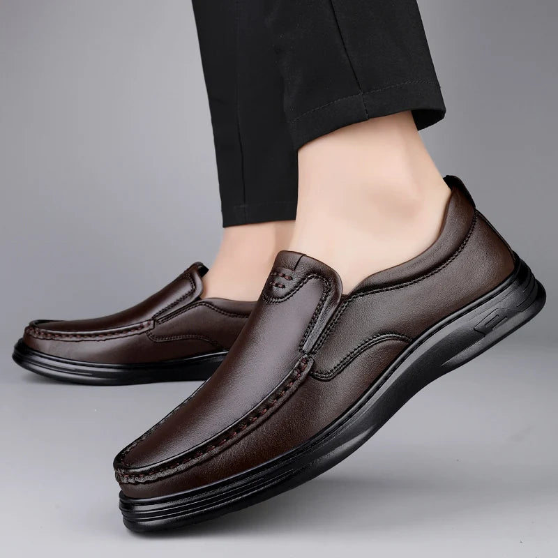 Men's Flats Classic All-match Mens Loafers Male High Quality Comfortable Dress Shoes Genuine Leather Mens Slip on Business Shoes - Sun Studio