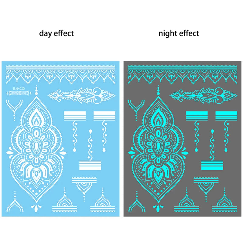 Blue Luminous-Love Heart Leg Tattoo Sticker, Celestial Star Neck Flase Tattoo, Winter Snowflake Polar Star Butterfly Bow Flower - Sun Studio