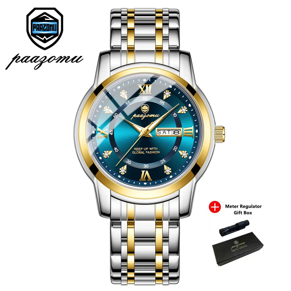 PAAZOMU Classic Casual Quartz Watch Men Women Waterproof Luminous Dial Business Dress Wristwatch Comfortable Watches Male+Box - Sun Studio