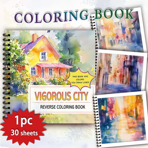 1pc Watercolor City Reverse Coloring Book,30 Thick Pages 100gsm,Creative Lines Activity,Perfect Gift for Family Friend Colleague - Sun Studio