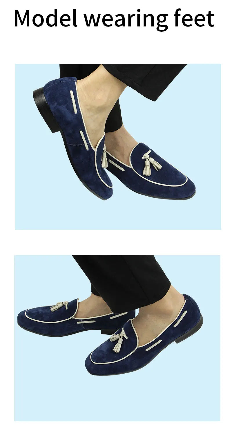 Penny Blue Loafer Men Shoes Fashion Tassel One-step Summer Casual Daily Office Shoes for Men Cow Suede High quality Customized - Sun Studio