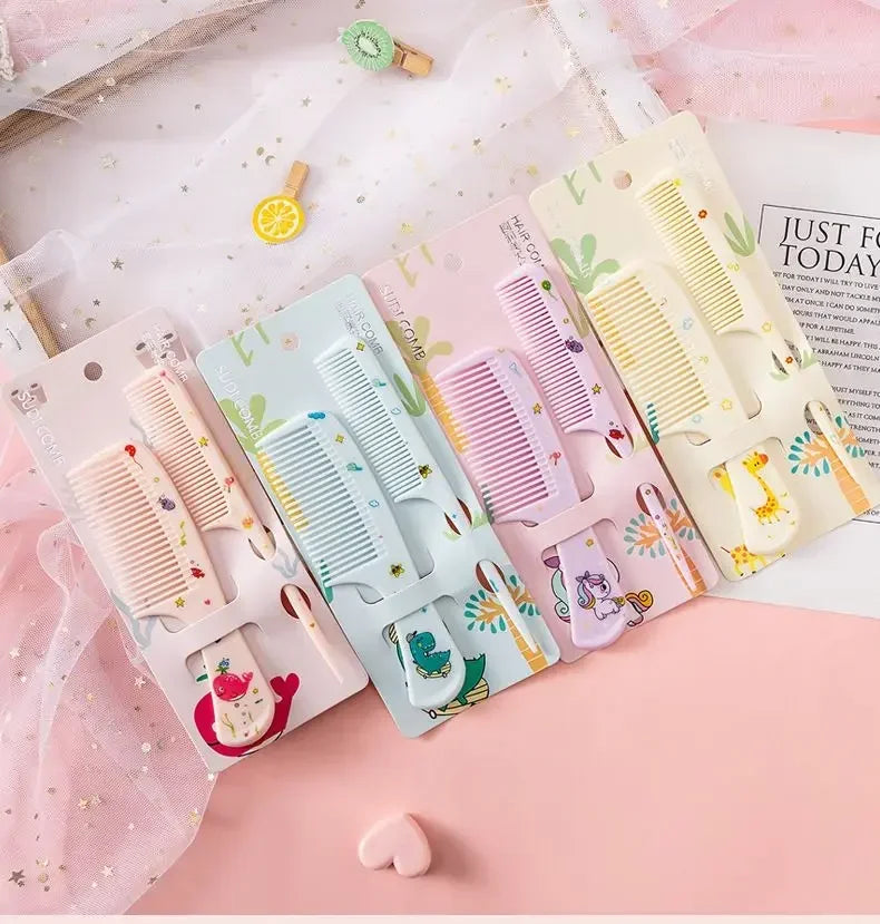 2pcs Kids Hair Combs Set Cartoon Animals Children Hairdressing Comb with Pointed Tail Girls Portable Anti-Static Plastic Comb - Sun Studio