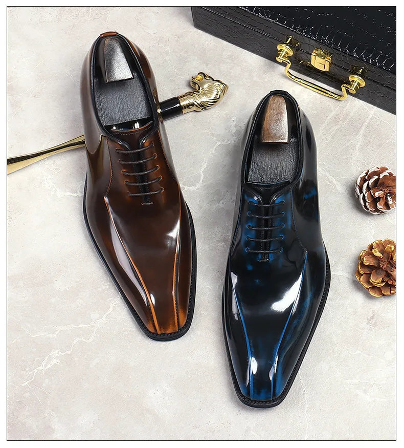 Mens Wedding Oxford Gentlemen Party Dress Shoes Genuine Patent Leather Casual Pointed Toe Formal Shoes For Men - Sun Studio