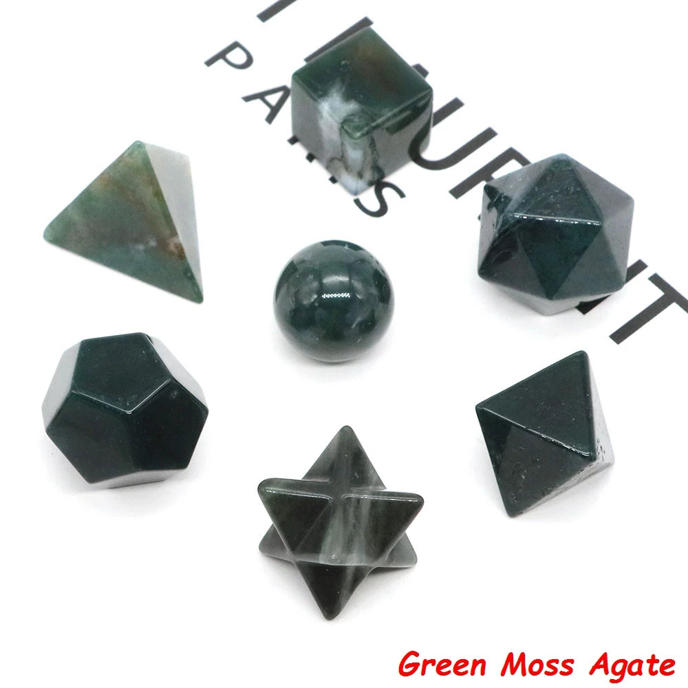 7 Chakra Platonic Sacred Stones Geometry Set Natural Reiki Healing Crystal for Meditation Therapy Balancing Spiritual Home Decor - Sun Studio