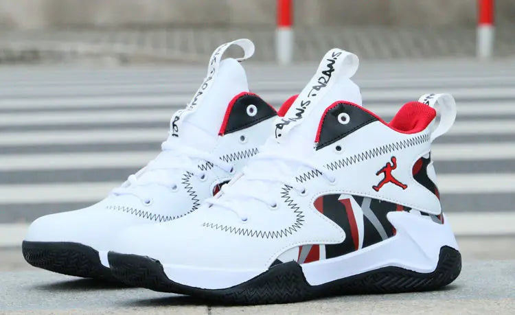 Brand Professional Men's White Red Blue Basketball Shoes Basketball Sneakers Anti-skid High-top Couple Man Basketball Boots - Sun Studio