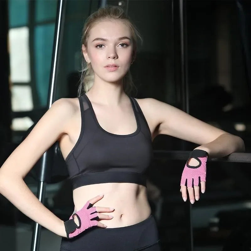 Gym Fitness Gloves For Women, Breathable Half Finger Anti-Slip Gloves For Bicycle Cycling Weight Lifting Yoga - Sun Studio