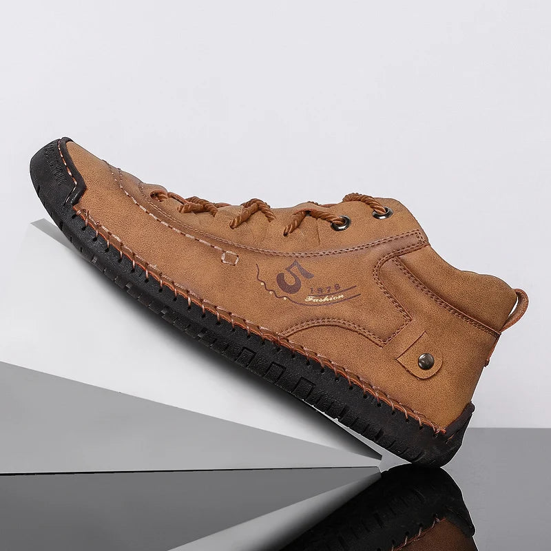 Handmade Leather Casual Men Shoes Ankle Boots Men Loafers Comfort Walking Shoes Men Flats Hot Sale Moccasins Shoes Plus Size - Sun Studio