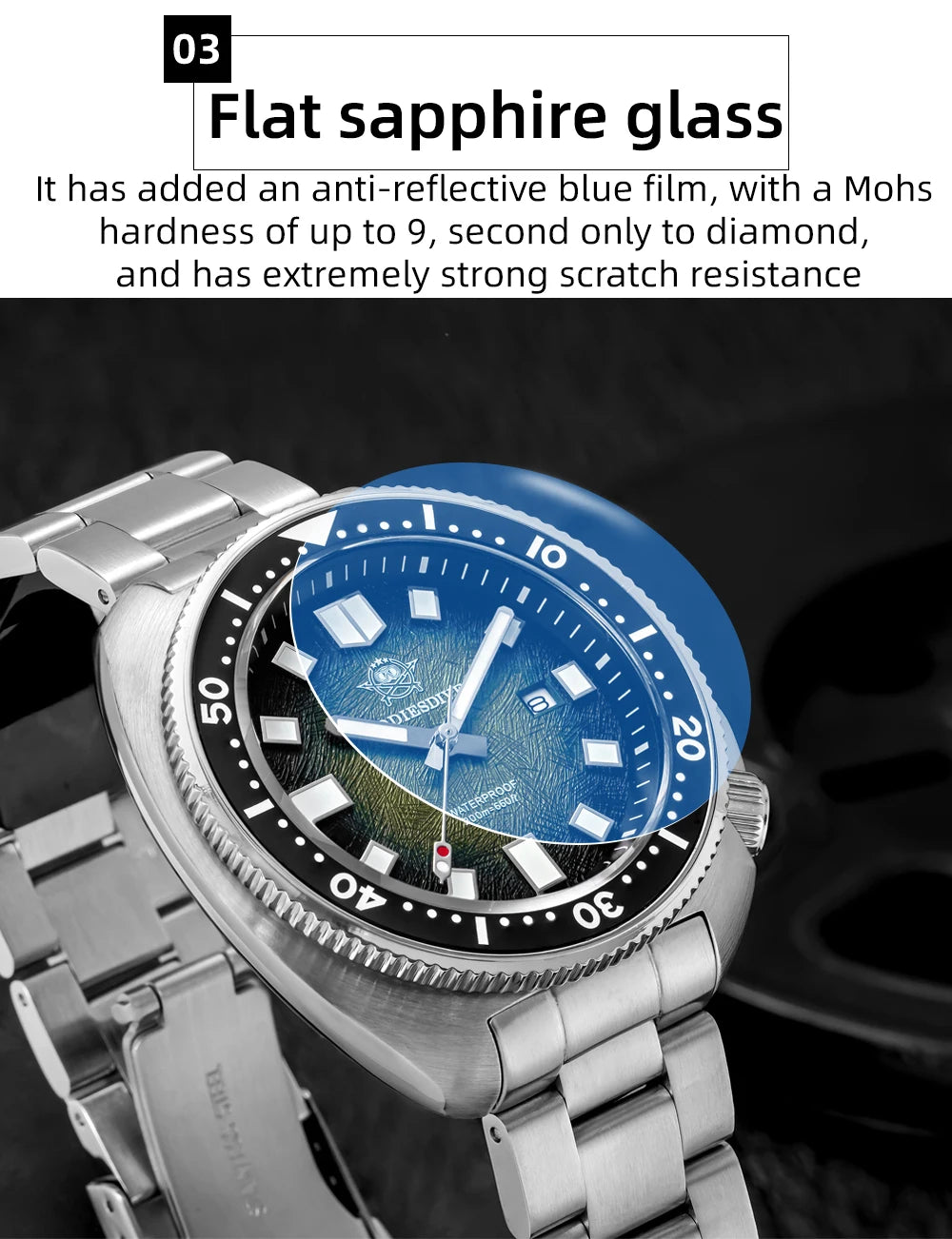 ADDIESDIVE Watch For Man AD2511 Sapphire Glass Window Display BGW9 Luminous 200M waterproof 316L Stainless Steel Quartz Watches - Sun Studio
