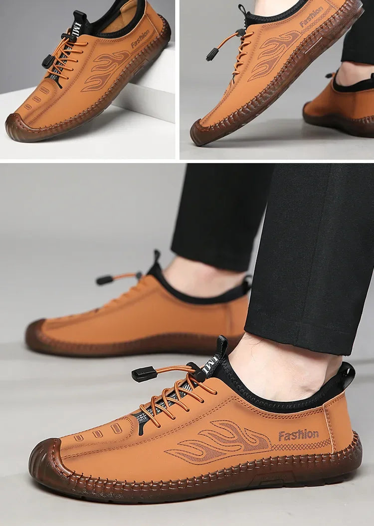 Men's Casual Slip-On Soft Bottom Breathable Beans Shoes Fashionable Spring Autumn Wear Resistant Microfiber Leather Shoes - Sun Studio