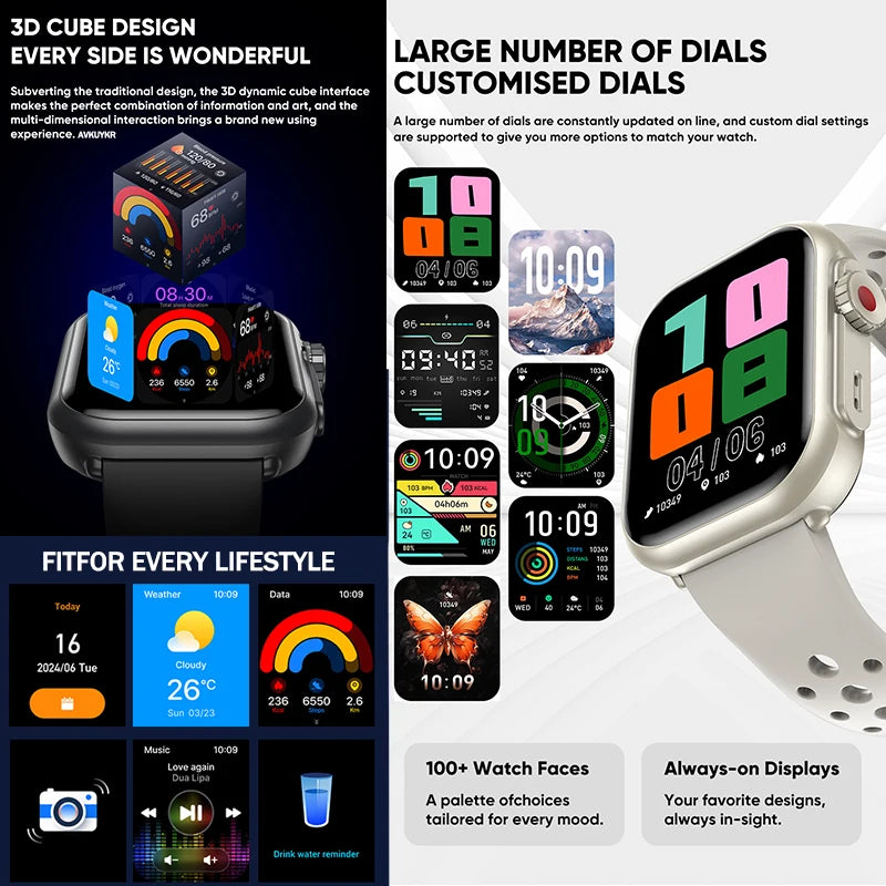 2025 New 1000mAh Battery Smart Watch For Men Women Bluetooth Call Heart Rate Monitor Watches IP68 Waterproof Sports Smartwatches - Sun Studio