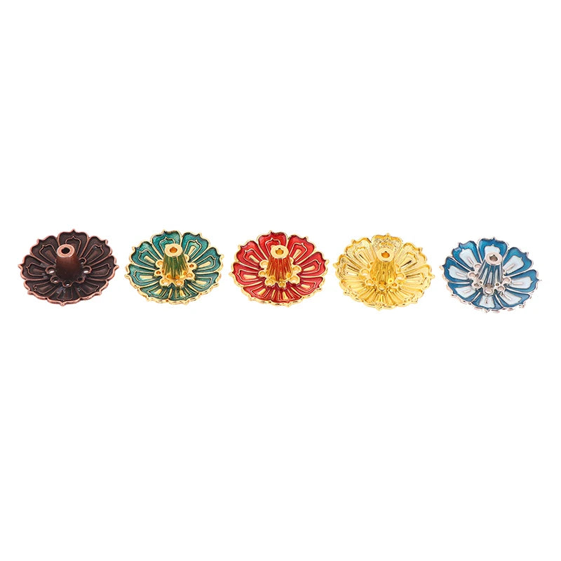 1Pc Lotus Alloy Incense Burner Stick Holder Home Buddhism Line Incense Plate Sandalwood Coil Base Delicate Temples Home Decor - Sun Studio