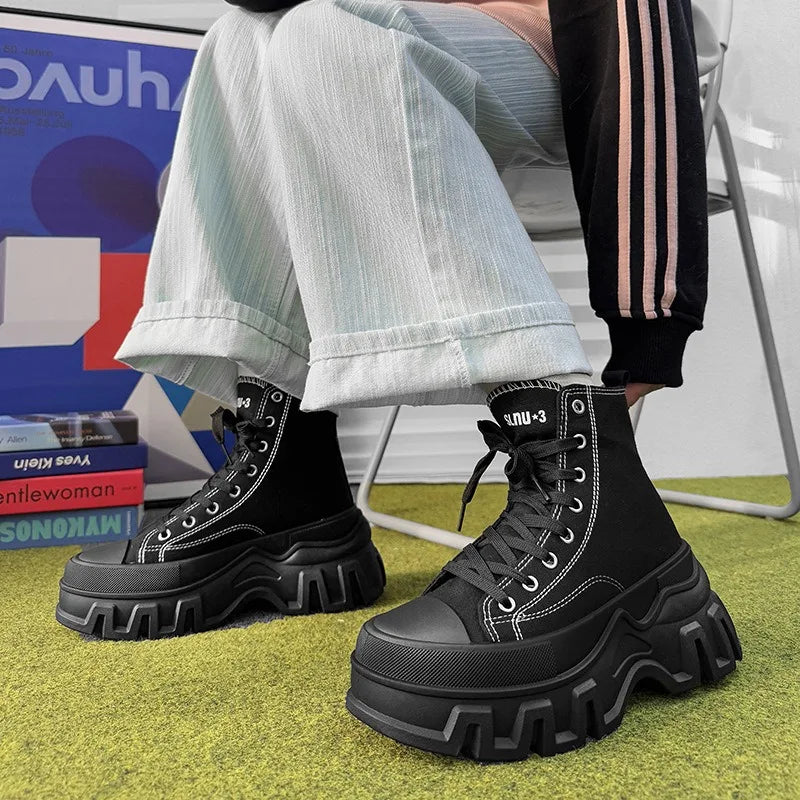 Classics Men's Shoes 2025 Fashion High Top Canvas Sneakers Platform Casual Shoes Man Lace-up Flats Men Non-slip Vulcanize Shoes - Sun Studio