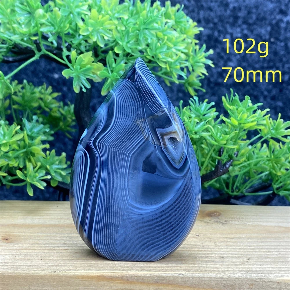 Natural Gemstone Black Onyx Stripes Free Form Torch Reiki Healing Shape Meditation Home Decor Feng Shui Warning Evil - Sun Studio