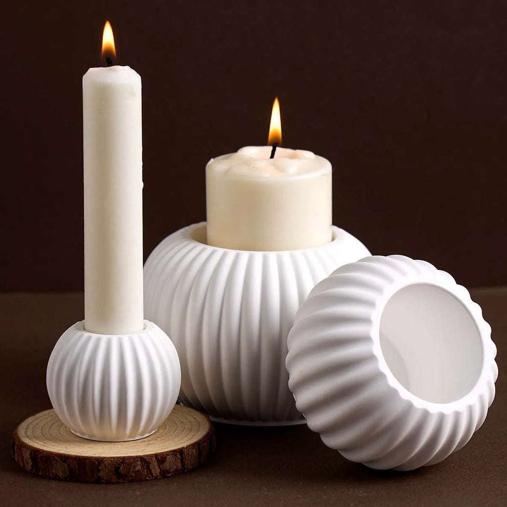 S/M/L Stripe Candle Cup Silicone Mold DIY Handmade Round Flowerpot Plaster Resin Candlestick Craft Casting Molds Home Decor - Sun Studio