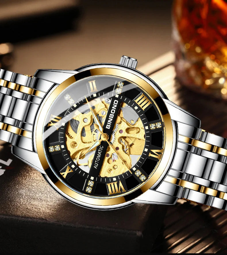 Bindond Mens Automatic Mechanical Watches Top Brand Luxury Stainless Steel Waterproof Hollow Male Wristwatches Relogio Masculino - Sun Studio