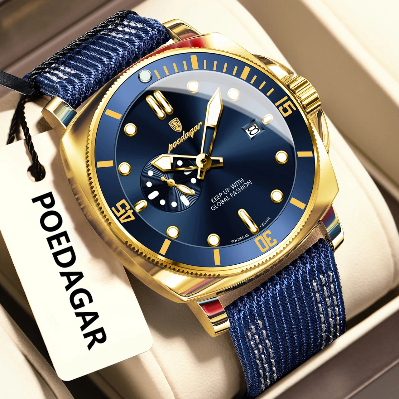 POEDAGAR Luxury Fashion Man Watch Luminous Waterproof Date Sport Watches For Men Nylon Leather Quartz Business Men's Clock Reloj - Sun Studio