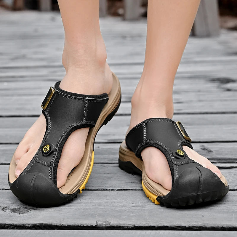 Genuine Leather Sandals Men Breathable Summer Shoes Man Waterproof Outdoor Men Sandals Antiskid Beach Sandals Footwear - Sun Studio