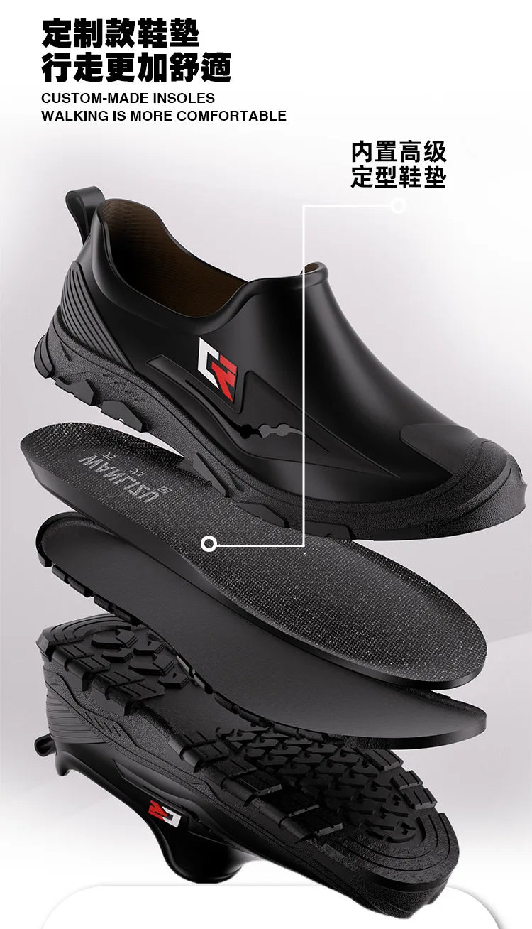 New Short-tube Rain Boots for Men Non-slip and Wear-resistant Fishing Water Shoes Plus Velvet Rubber Shoes Waterproof Rain Boots - Sun Studio