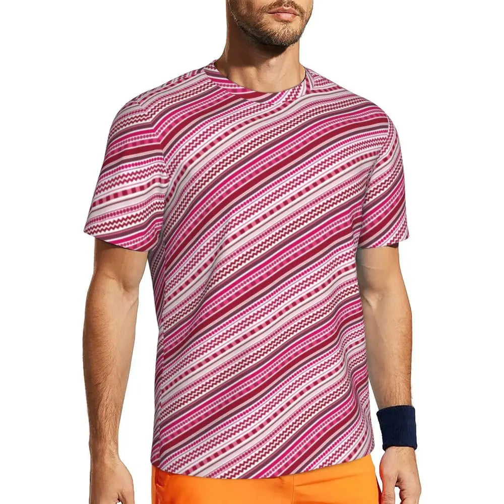 Gym T Shirt For Mens Retro Dots And Stripes T Shirts Fashion Blue Line Design Summer Tees O Neck Basic Graphic Clothes Plus Size - Sun Studio