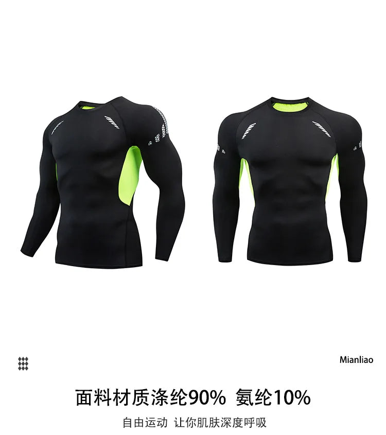Gym Sports T-shirts for Men Long Sleeve Tights Boxing Sportswear Breathable Quick Dry Fitness Tops Male Outdoor Training Clothes - Sun Studio