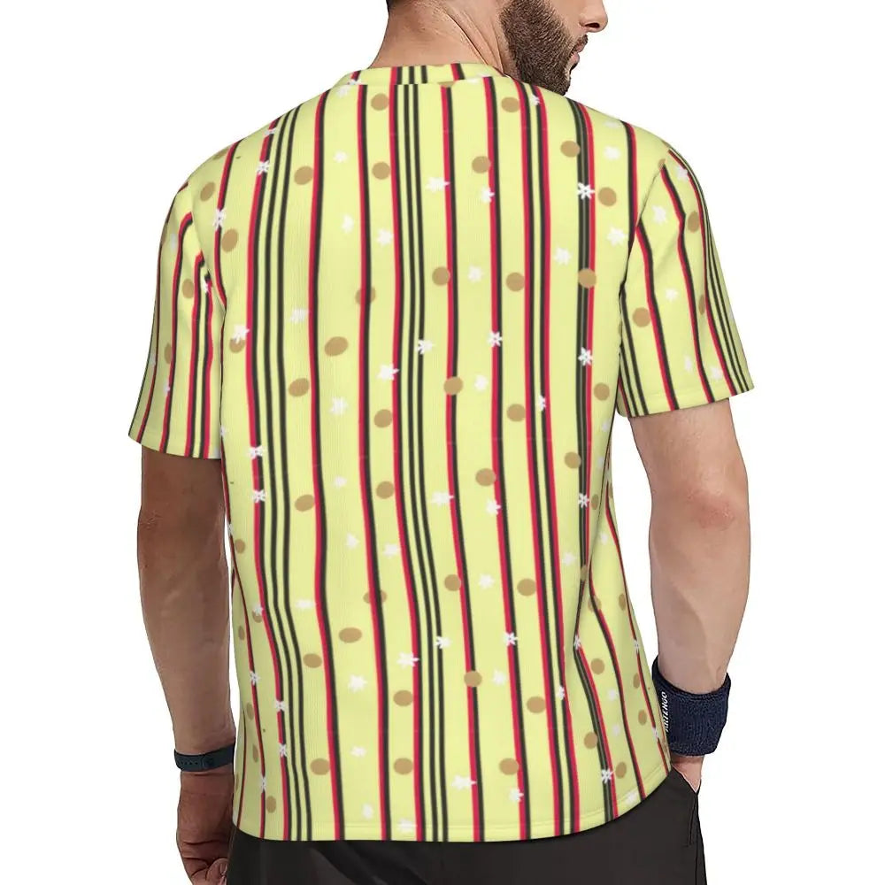 Gym T Shirt For Mens Retro Dots And Stripes T Shirts Fashion Blue Line Design Summer Tees O Neck Basic Graphic Clothes Plus Size