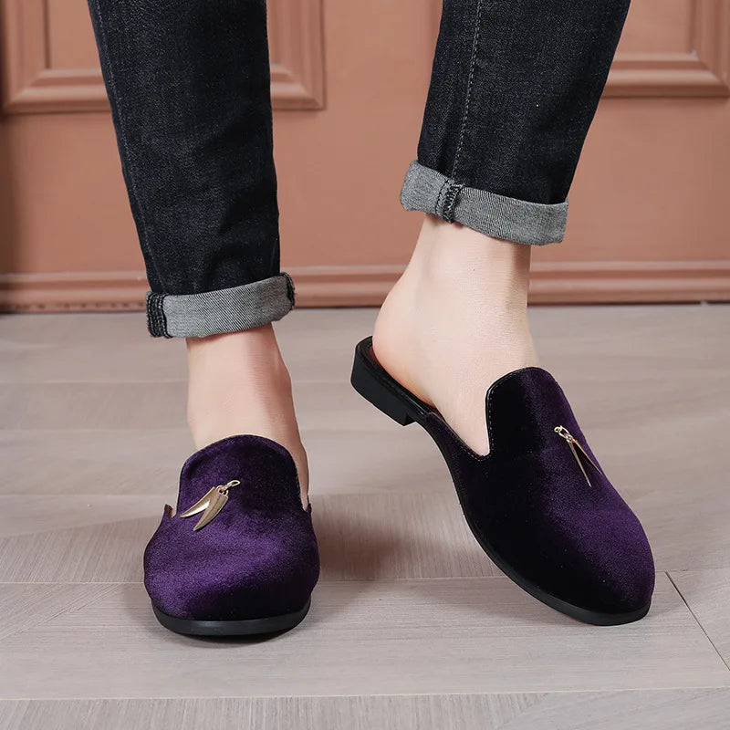 Fashion New Men Velvet Tassels Half Slippers Loafer Male Casual Purple Green Blue Black Mules Moccasins Breathable Driving Shoes - Sun Studio