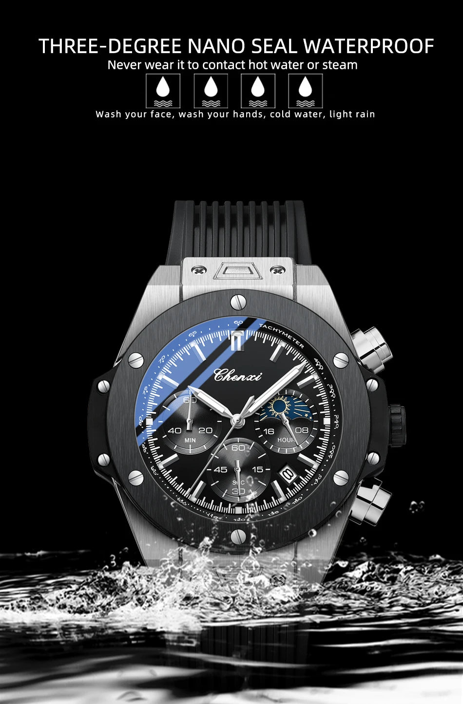 CHENXI Top Brand Luxury Watches for Mens Creative Fashion Luminous Dial with Chronograph Clock Male Casual Wristwatches - Sun Studio