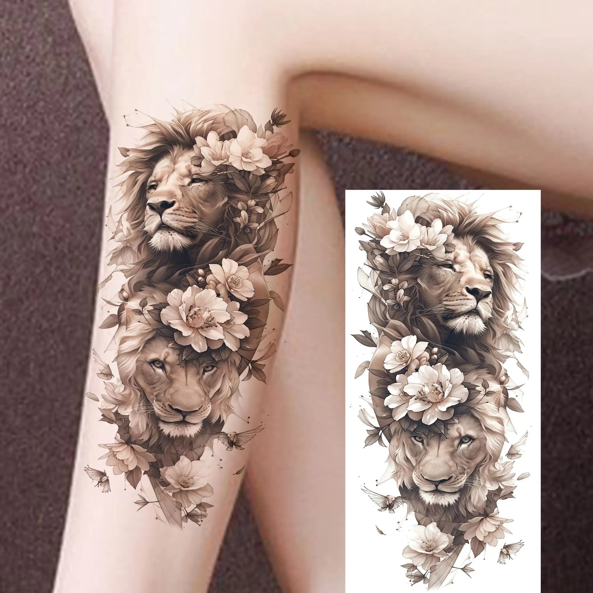 1 Sheet Beautiful Turtle With Flowers Temporary Tattoos Elephant Lion Tatoos Waterproof Realistic Animals Fake Tattoos Stickers - Sun Studio