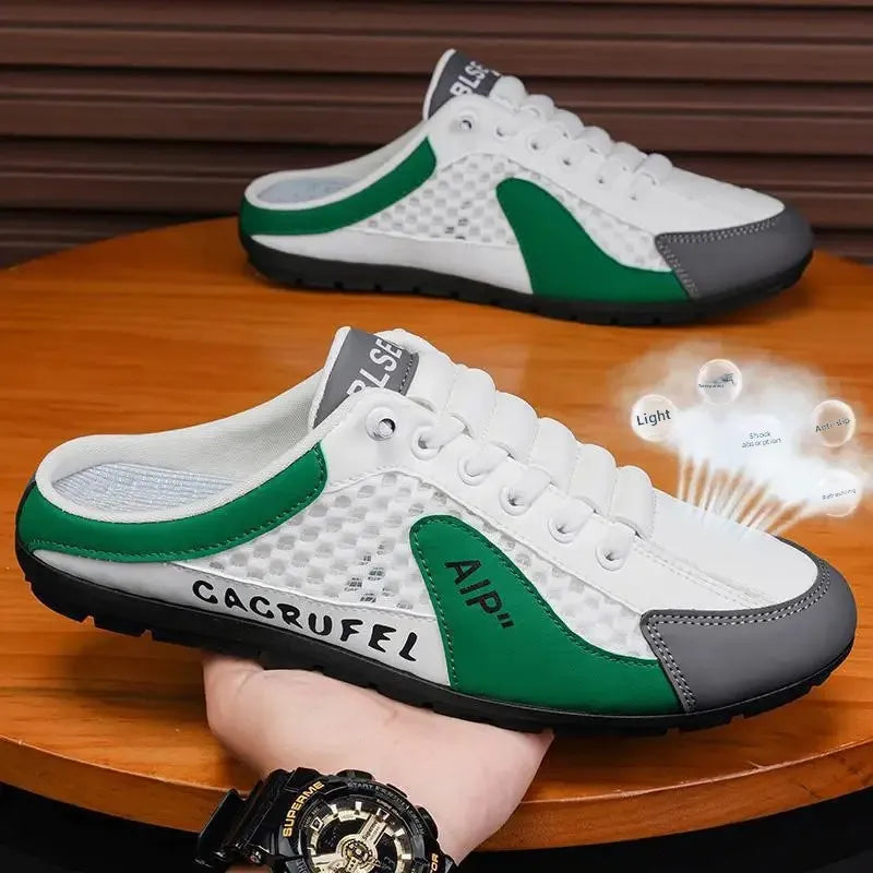 Men's Slip-On Lace-Up Casual Sports Shoes Breathable Mesh Unisex Spring Autumn Season Low Cut Flat Footwear Quick Easy Wear - Sun Studio
