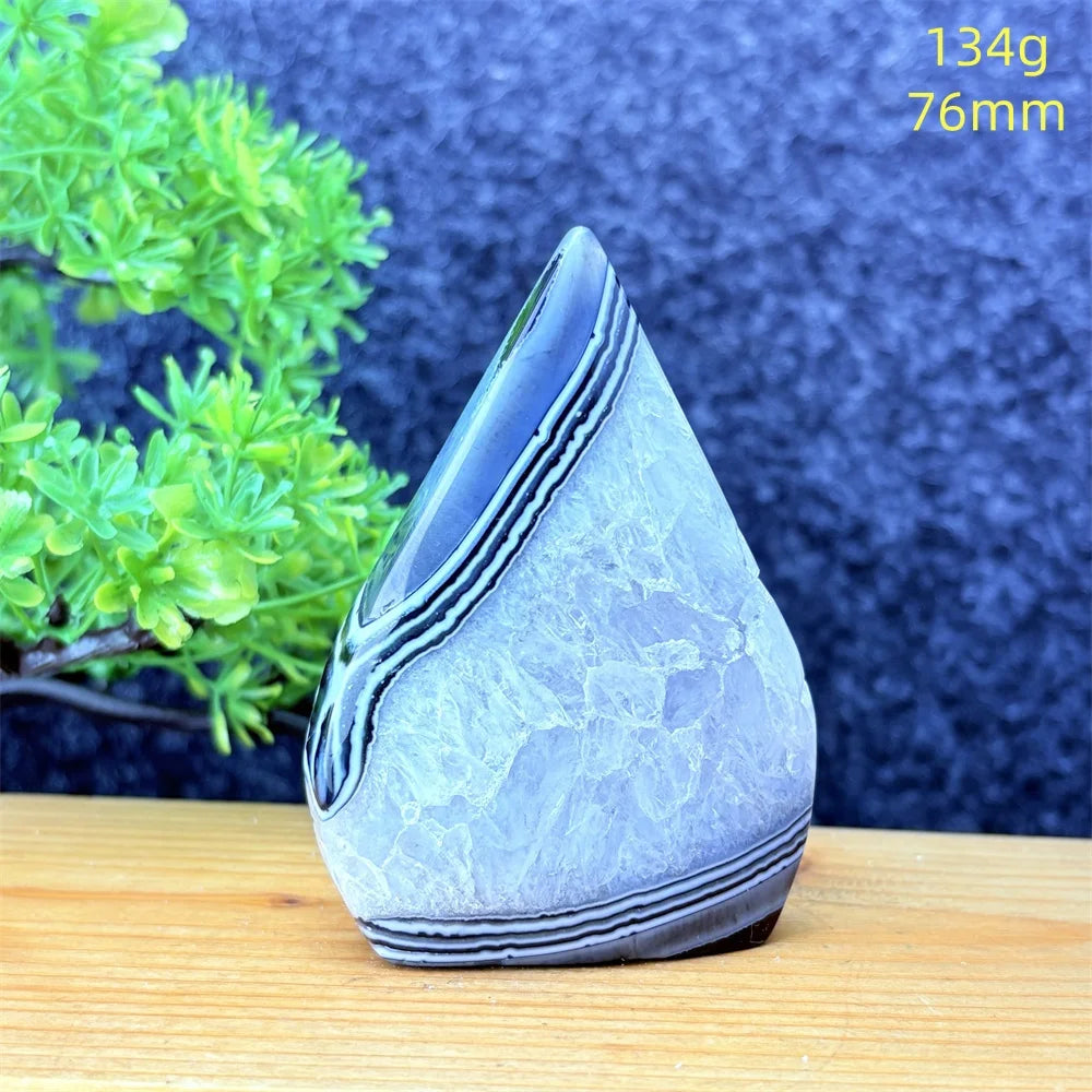 Natural Gemstone Black Onyx Stripes Free Form Torch Reiki Healing Shape Meditation Home Decor Feng Shui Warning Evil - Sun Studio